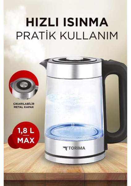 Şeffaf Cam Ledli 1500W Su Isıtıcı, 1.8l, Beyaz Renk fırsatları