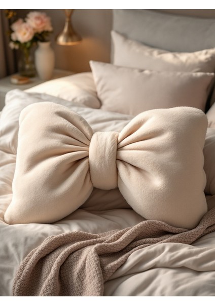 Fiyonk Görünümlü Xxl Yastık Dolgulu Peluş Kumaş Fiyonk Kurdele Hediye Yastık Kırlent Minder