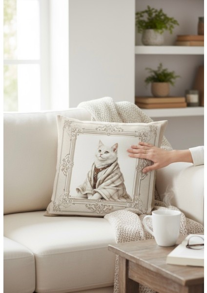 Dekoratif Çerçeveli Hayvan Figürlü Dolgulu Yastık Hediye Pamuk Kırlent Minder 43X43 cm