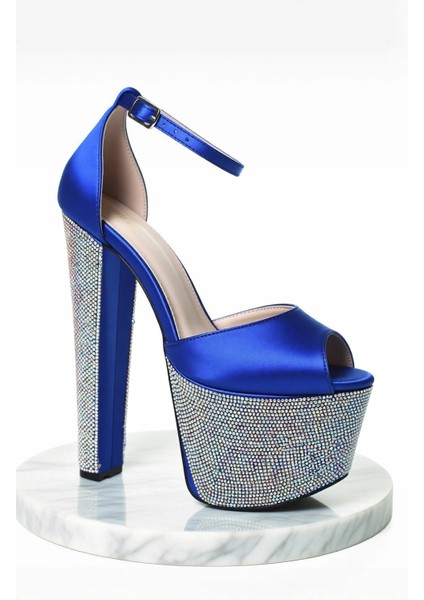 Kadın Moda Şık Fuşya Saten Ökçe Poli Taş Yüksek Topuk Topuklu Düğün Nişan Gece Abiye Ayakkabı