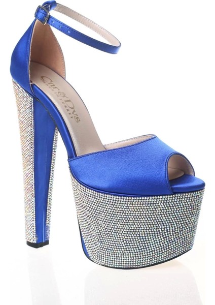 Kadın Moda Şık Fuşya Saten Ökçe Poli Taş Yüksek Topuk Topuklu Düğün Nişan Gece Abiye Ayakkabı