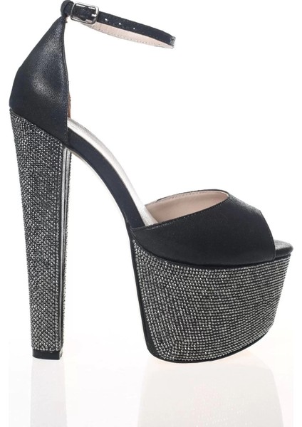 Kadın Moda Şık Fuşya Saten Ökçe Poli Taş Yüksek Topuk Topuklu Düğün Nişan Gece Abiye Ayakkabı