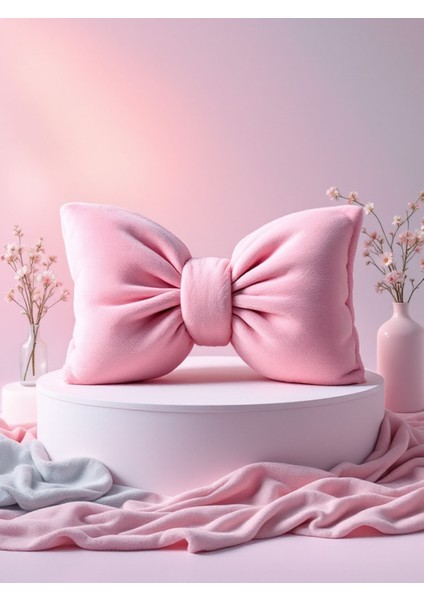 Fiyonk Görünümlü Xxl Yastık Dolgulu Peluş Kumaş Fiyonk Kurdele Hediye Yastık Kırlent Minder