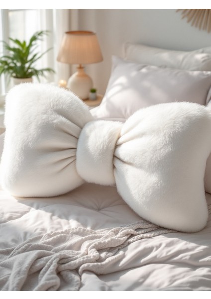 Fiyonk Görünümlü Xxl Yastık Dolgulu Peluş Kumaş Fiyonk Kurdele Hediye Yastık Kırlent Minder