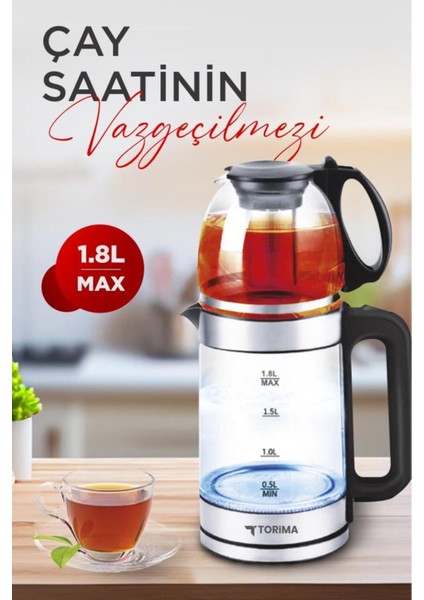 Cam Çay Makinesi, Kettle, Ledli, 1500W, 1.8l, Şık ve Kullanışlı Su Isıtıcı fiyatları