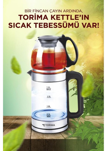 Cam Çay Makinesi, Kettle, Ledli, 1500W, 1.8l, Şık ve Kullanışlı Su Isıtıcı fırsatları
