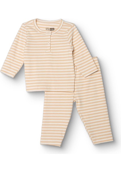 Erkek Bebek Uzun Kol Pijama Takımı Kaşkorse Bisiklet Yaka Ribanalı Paça