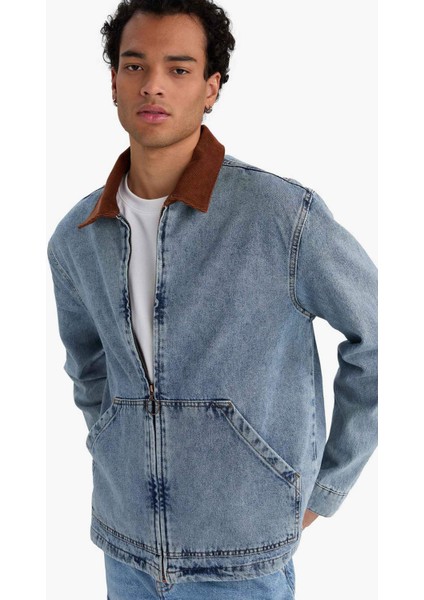 Relax Fit Kontrast Yaka Düğmeli Denim Ceket F8308AX25AU