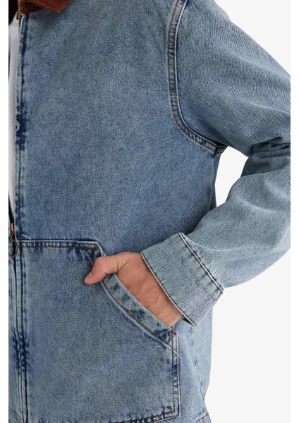 Relax Fit Kontrast Yaka Düğmeli Denim Ceket F8308AX25AU