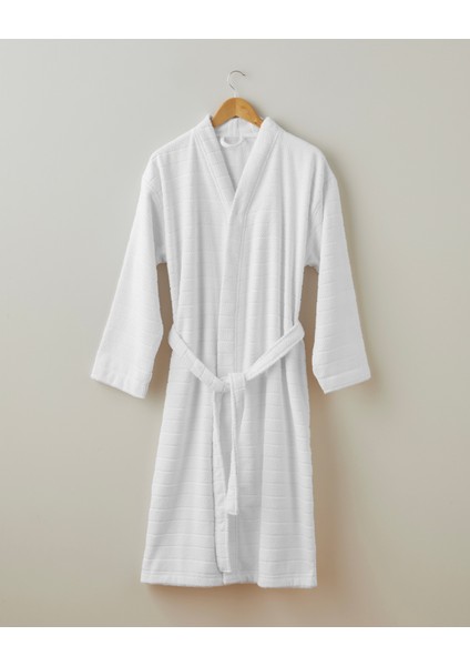 Sandy Stripe Pamuk Bornoz L-Xl Beyaz