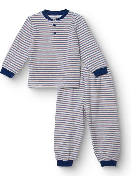 Erkek Bebek Uzun Kol Pijama Takımı Kadife Bisiklet Yaka Uzun Kol Ribanalı Paça