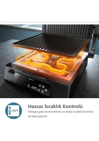 8 Ön Ayarlı Dijital Kontrol Termostatlı Izgara ve Tost Makinesi Siyah modelleri