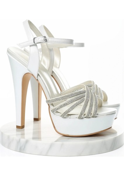 Kadın Moda Şık Gümüş Ayna Çapraz Topuklu Zarif Tasarım Düğün Nişan Gece Abiye Ayakkabı