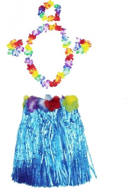 Luau Aloha Hawaii Partisi Etek Taç ve Bileklik Seti Mavi
