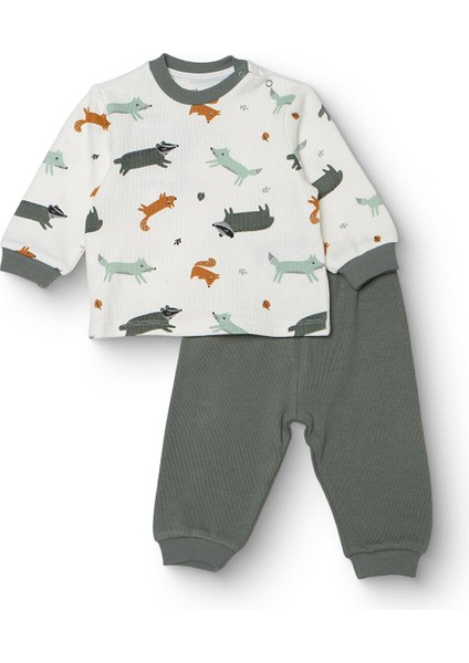 Erkek Bebek Uzun Kol Pijama Takımı Selanik Bisiklet Yaka Ribanalı Paça