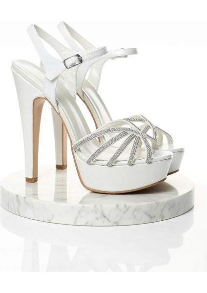 Kadın Moda Şık Sedef Taşlı Topuklu Zarif Tasarım Yüksek Topuk Düğün Nişan Gece Abiye Ayakkabı