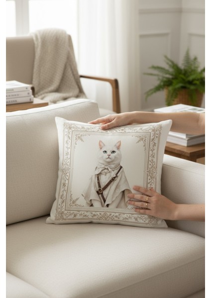 Dekoratif Çerçeveli Hayvan Figürlü Dolgulu Yastık Hediye Pamuk Kırlent Minder 43X43 cm