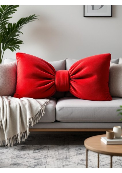 Fiyonk Görünümlü Xxl Yastık Dolgulu Peluş Kumaş Fiyonk Kurdele Hediye Yastık Kırlent Minder