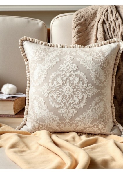Ingiliz Tarzı Klasik Desenli Dekoratif Saçaklı Dolgulu Yastık Hediye Pamuk Kırlent Minder 43X43 cm fiyatları