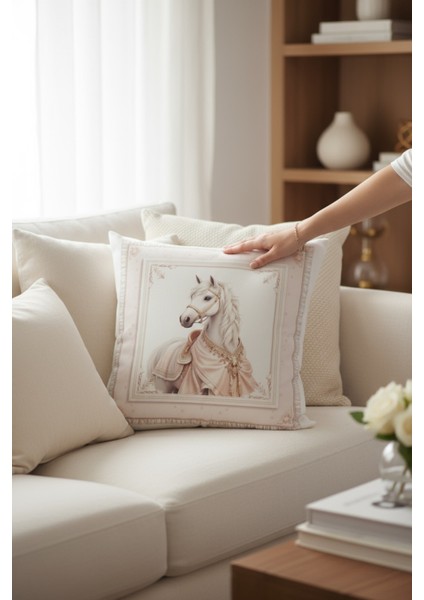 Dekoratif Çerçeveli Hayvan Figürlü Dolgulu Yastık Hediye Pamuk Kırlent Minder 43X43 cm