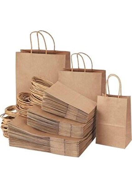 Kalp Desenli Kraft Çanta 18x8x24 cm 25 Adet Modern Tasarım indirimleri