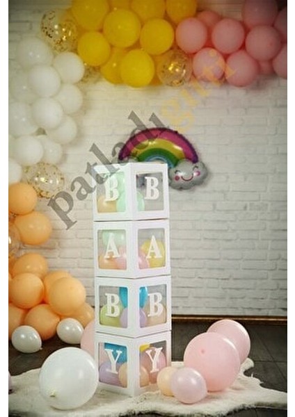 Şeffaf Beyaz Kutu ve Balon Seti 25 x 35 cm 1 Adet Doğum Günü Süsleme