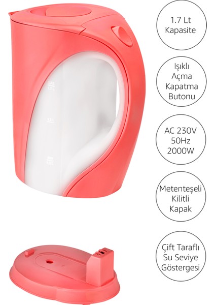 Pembe 1,7 Litre Su Isıtıcı, Şık ve Kullanışlı Ev Gereçleri modelleri