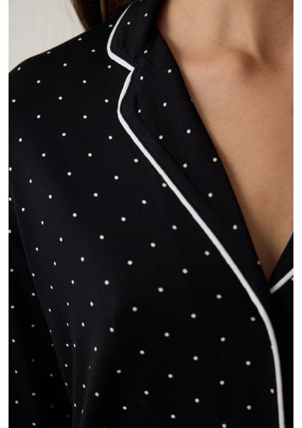 Siyah Puantiye Desenli Uzun Kollu Gömlek Pijama Takımı fırsatları