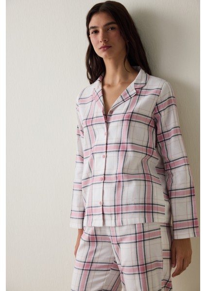 Pembe Ekoseli Gömlek Yaka Pamuklu Uzun Kollu Pijama Takımı fiyatları