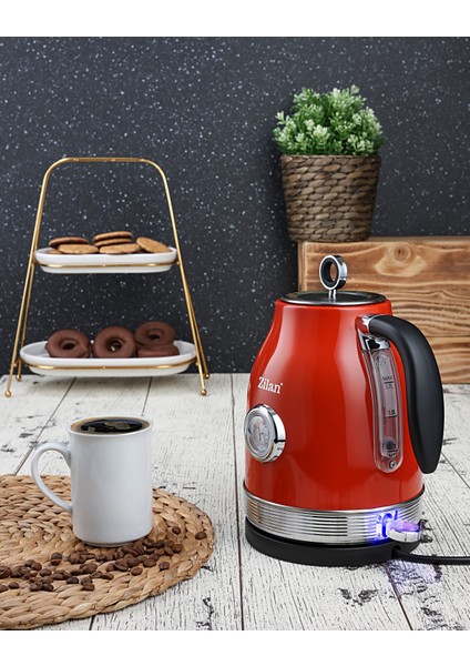 Kırmızı Retro Su Isıtıcı 1,7l 2200W Şık Tasarım