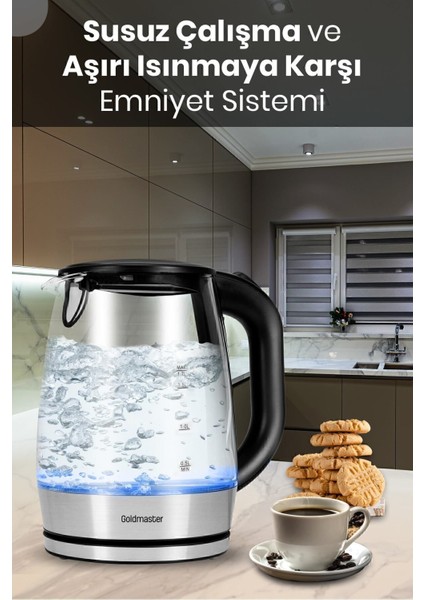 Inox Çelik 2200W Cam Kettle, 1.7l, Işıklı, Estetik ve Güçlü Su Isıtıcı indirimleri