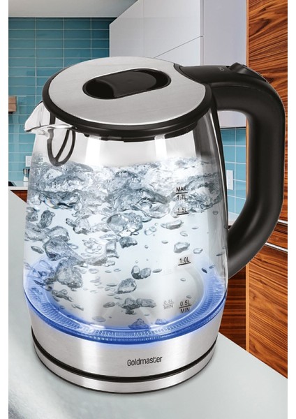 Inox Çelik 2200W Cam Kettle, 1.7l, Işıklı, Estetik ve Güçlü Su Isıtıcı
