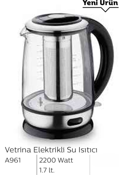 Siyah 1.7l Elektrikli Su Isıtıcı, Pratik ve Şık Tasarım