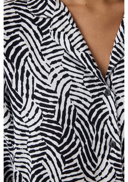 Kırık Beyaz Angie Çizgili Gömlek Yaka Uzun Kollu Pijama Takımı modelleri