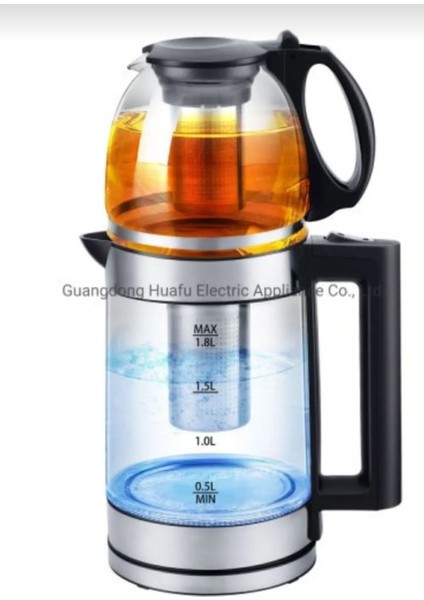 2 Litre Cam Çaycı Kettle, Demlik Filtresi, Kolay Kullanım