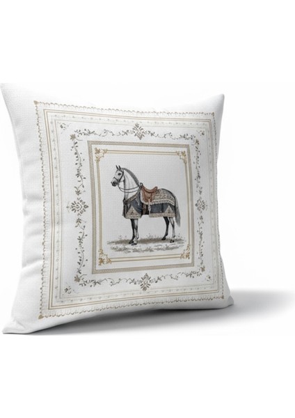 Dekoratif Çerçeveli At Desenli Dolgulu Yastık Hediye Pamuk Kırlent Minder 43X43 cm fiyatları