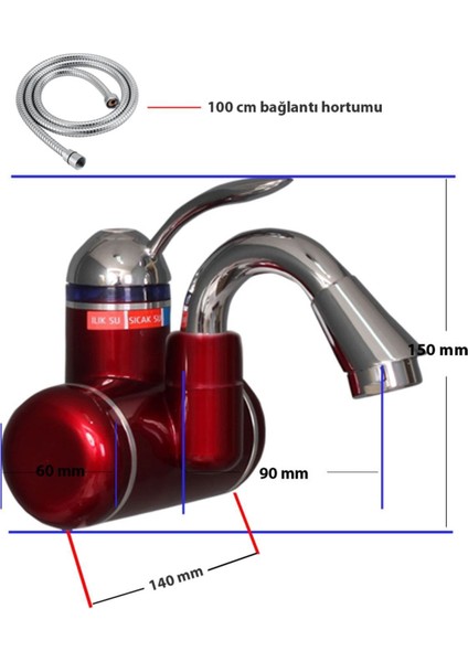 Kırmızı Elektrikli Taharet Ani Su Isıtıcılı Musluk, Hijyen ve Pratik Kullanım Sağlar fiyatları