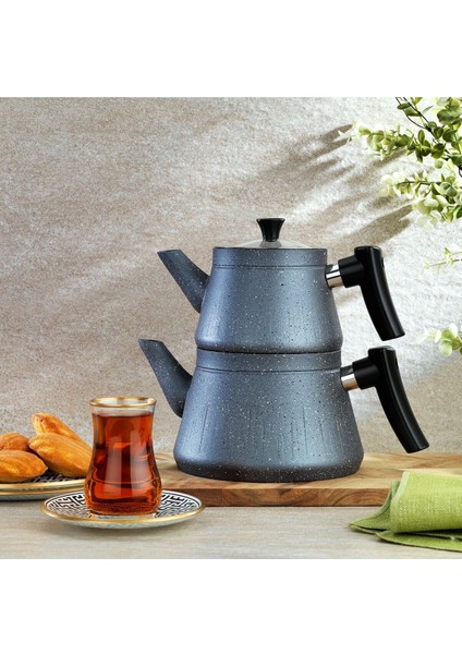 3 Parça Gri Çaydanlık Takımı, Şık ve Kullanışlı Set