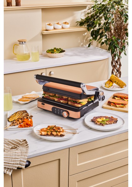 Krom Kaplama 2000W Izgara ve Tost Makinesi, 6 Dilim Kapasiteli, Dayanıklı ve Şık Tasarım