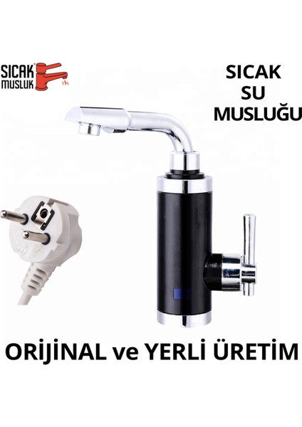 Siyah Elektrikli Ani Su Isıtıcı, Lavaboya Monteli Termal Şofben