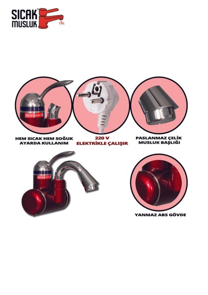 Duvara Monteli Elektrikli Anlık Su Isıtıcı Kırmızı Dsg-5k modelleri