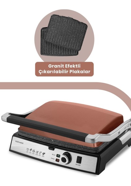Paslanmaz Çelik 2000W Granit Tost ve Izgara Makinesi, Çıkarılabilir Plakalar