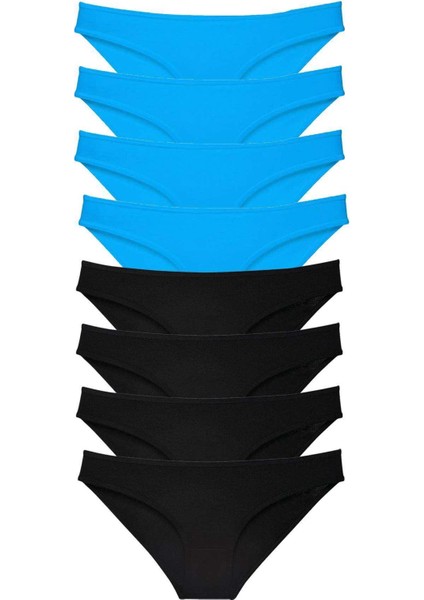 8 Adet Süper Eko Set Likralı Kadın Slip Külot Siyah ve Mavi