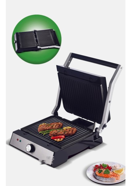 Paslanmaz Çelik Izgara ve Tost Makinesi, Siyah, Dayanıklı ve Pratik Kullanım Sağlar.