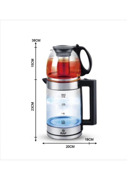 Iki Litre Cam Su Isıtıcı ve Çay Demliği, LED Işıklı, Şık ve Kullanışlı Set