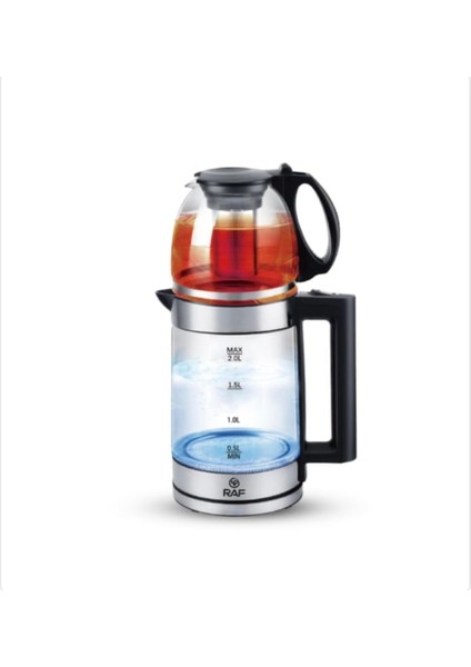 Iki Litre Cam Su Isıtıcı ve Çay Demliği, LED Işıklı, Şık ve Kullanışlı Set modelleri