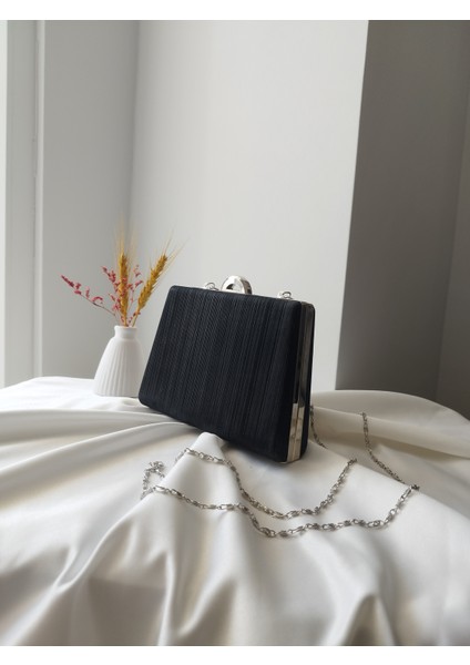 Simli Model Siyah Kadın Düğün, Nişan, Clutch, Abiye Çanta