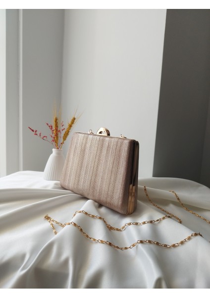 Simli Model Rose Altın Kadın Düğün, Nişan, Clutch, Abiye Çanta
