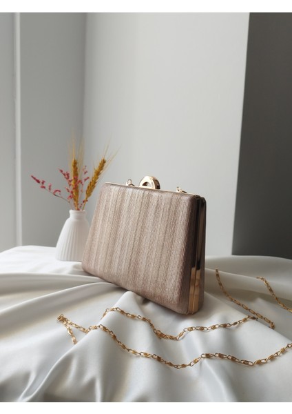 Simli Model Rose Altın Kadın Düğün, Nişan, Clutch, Abiye Çanta fiyatları