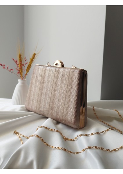 Simli Model Rose Altın Kadın Düğün, Nişan, Clutch, Abiye Çanta modelleri